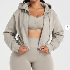 CLASSIC LOUNGE CROPPED ZIP THROUGH HOODIE